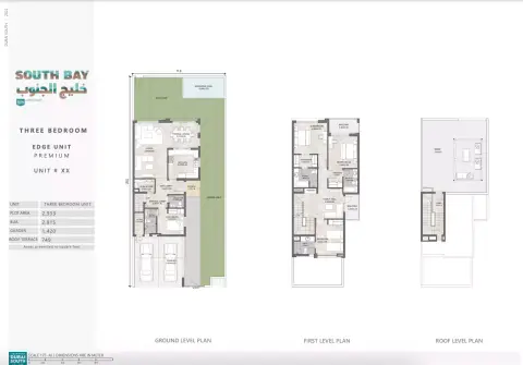 Plattegrond van 3 slaapkamers in South Bay 1