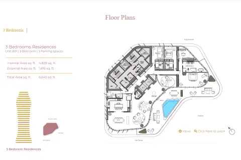 Plattegrond van 3 slaapkamers in AVA at Palm Jumeirah