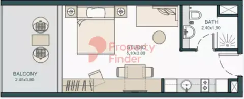 Plattegrond van Studio in Tria By Deyaar