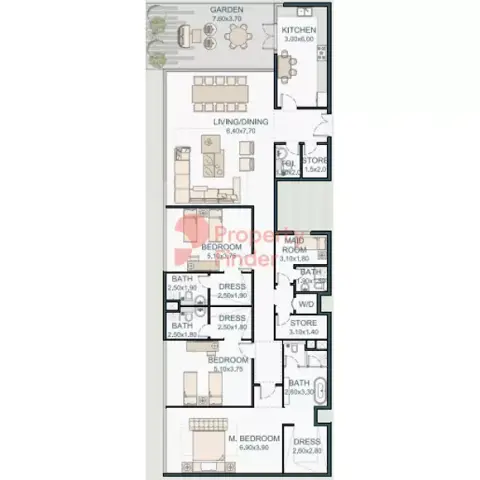 Plattegrond van 3 slaapkamers in Tria By Deyaar