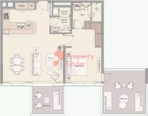 Plattegrond van 1 slaapkamer in Ellington Beach House