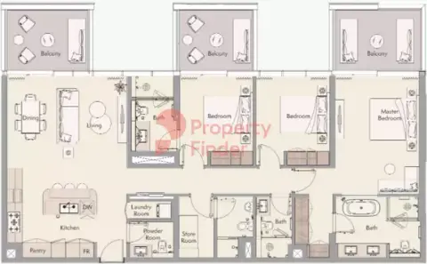 Plattegrond van 3 slaapkamers in Ellington Beach House