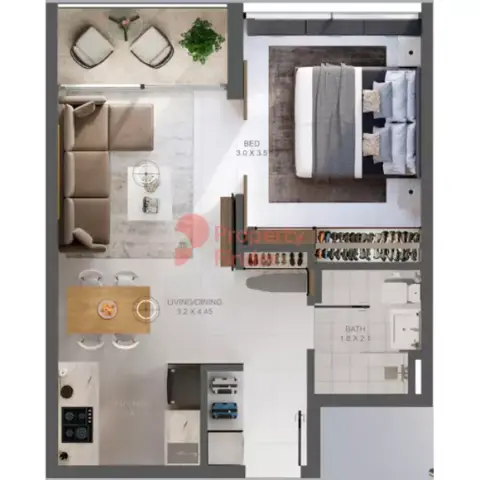 Plattegrond van 1 slaapkamer in Torino