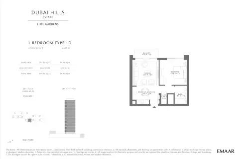 Plattegrond van 1 slaapkamer in Lime Gardens