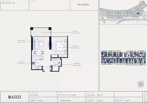 Plattegrond van 1 slaapkamer in Azizi Riviera 65