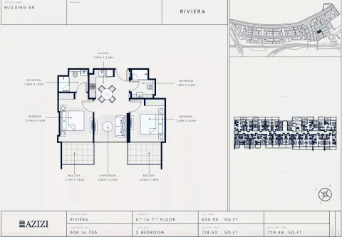 Plattegrond van 2 slaapkamers in Azizi Riviera 65