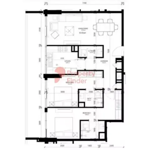 Plattegrond van 2 slaapkamers in The Paragon by IGO
