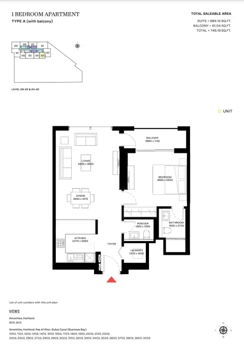 Plattegrond van 1 slaapkamer in Sobha Creek Vistas Grande