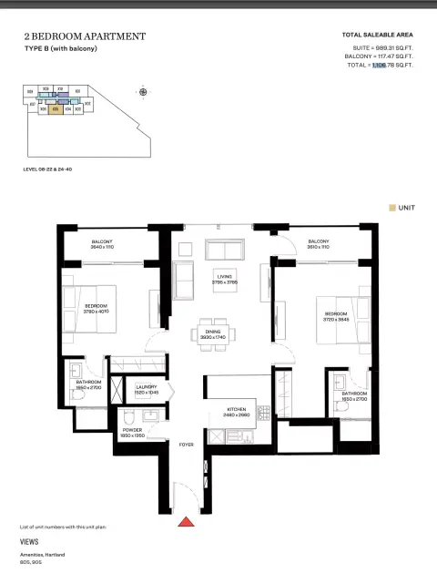 Plattegrond van 2 slaapkamers in Sobha Creek Vistas Grande