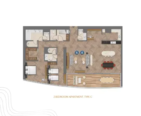 Plattegrond van 2 slaapkamers in Jumeirah Living Business Bay