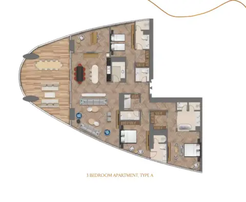 Plattegrond van 3 slaapkamers in Jumeirah Living Business Bay