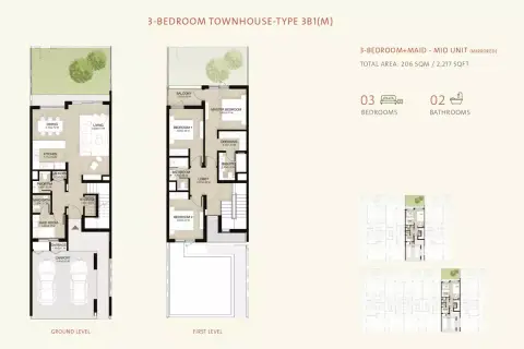 Plattegrond van 3 slaapkamers in Mudon Al Ranim 1