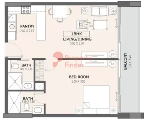 Plattegrond van 1 slaapkamer in Prime Gardens