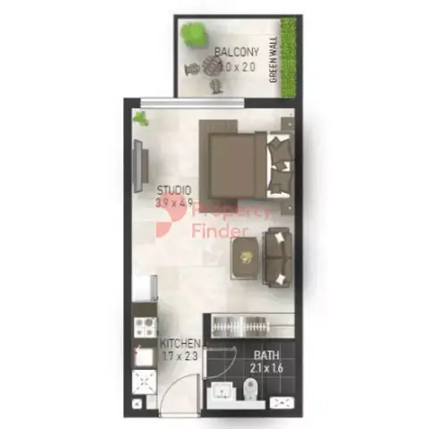 Plattegrond van Studio in Maimoon Gardens