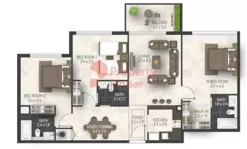 Plattegrond van 3 slaapkamers in Maimoon Gardens