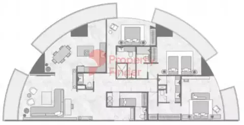 Plattegrond van 3 slaapkamers in The Biltmore Residences Sufouh