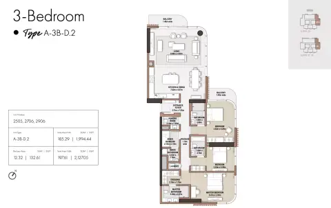 Plattegrond van 3 slaapkamers in The edit at D3