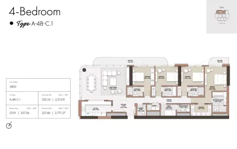 Plattegrond van 4 slaapkamers in The edit at D3