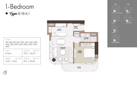 Plattegrond van 1 slaapkamer in The edit at D3
