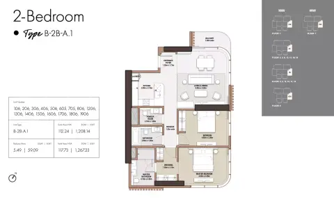 Plattegrond van 2 slaapkamers in The edit at D3