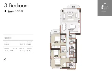 Plattegrond van 3 slaapkamers in The edit at D3