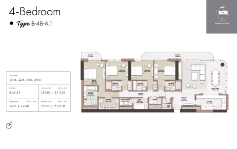 Plattegrond van 4 slaapkamers in The edit at D3