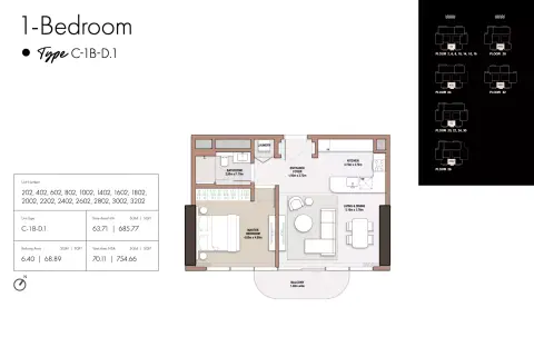 Plattegrond van 1 slaapkamer in The edit at D3