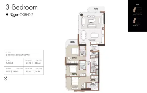 Plattegrond van 3 slaapkamers in The edit at D3