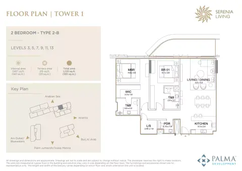 Plattegrond van 2 slaapkamers in Serenia Living
