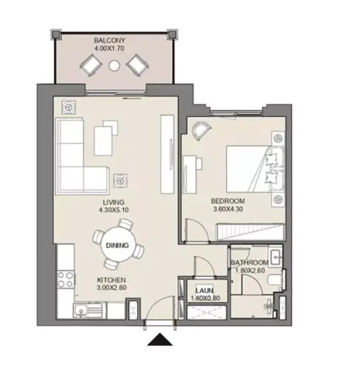 Plattegrond van 1 slaapkamer in Jadeel at Madinat Jumeirah Living By Meraas Holding