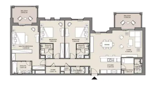 Plattegrond van 3 slaapkamers in Jadeel at Madinat Jumeirah Living By Meraas Holding