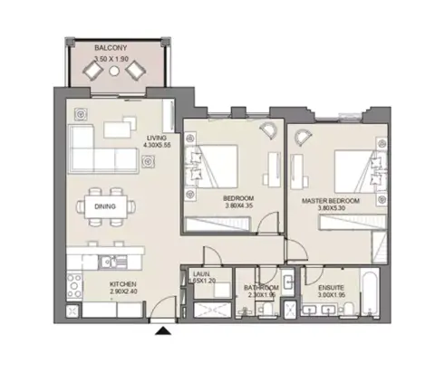 Plattegrond van 2 slaapkamers in Jadeel at Madinat Jumeirah Living By Meraas Holding