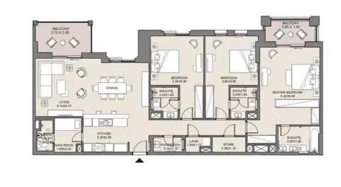 Plattegrond van 3 slaapkamers in Jadeel at Madinat Jumeirah Living By Meraas Holding