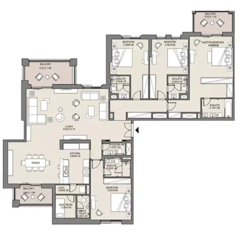 Plattegrond van 4 slaapkamers in Jadeel at Madinat Jumeirah Living By Meraas Holding