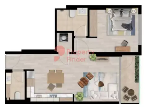 Plattegrond van 1 slaapkamer in Aura By Grovy