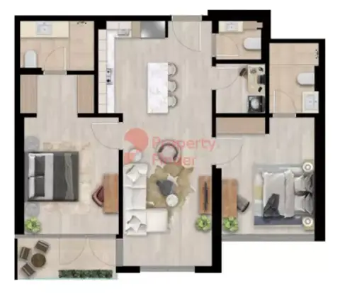 Plattegrond van 2 slaapkamers in Aura By Grovy