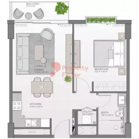 Plattegrond van 1 slaapkamer in Myrtle City Walk