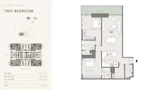 Plattegrond van 2 slaapkamers in MBL Royal