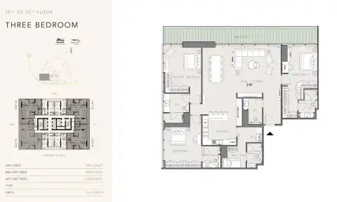 Plattegrond van 3 slaapkamers in MBL Royal