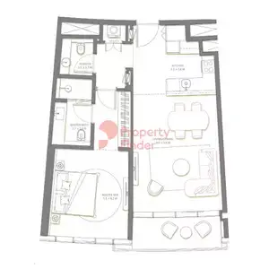 Plattegrond van 1 slaapkamer in Palm Beach Towers