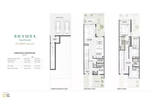 Plattegrond van 3 slaapkamers in Shamsa Townhouses By Expo Dubai Group
