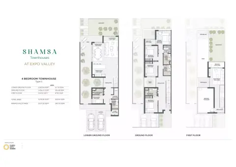 Plattegrond van 4 slaapkamers in Shamsa Townhouses By Expo Dubai Group