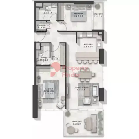 Plattegrond van 2 slaapkamers in Golf Gate