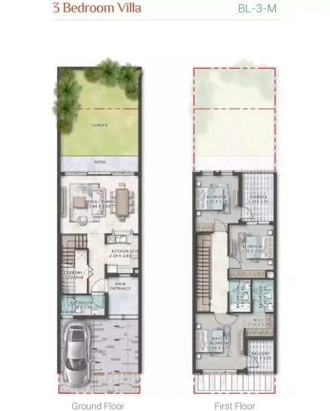 Plattegrond van 3 slaapkamers in Portofino