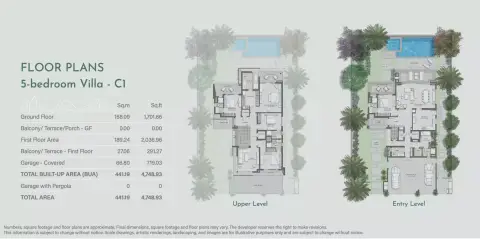 Plattegrond van 5 slaapkamers in Jebel Ali Village By Nakheel