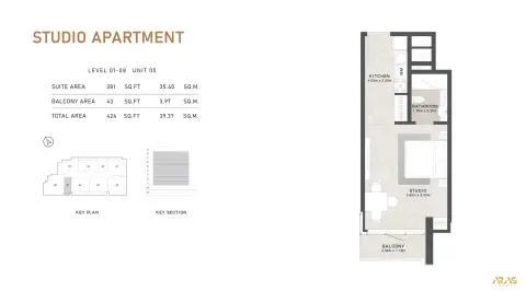 Plattegrond van Studio in Aras Heights