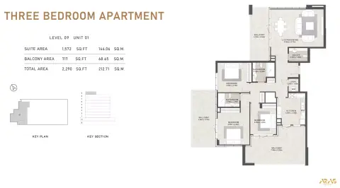 Plattegrond van 3 slaapkamers in Aras Heights