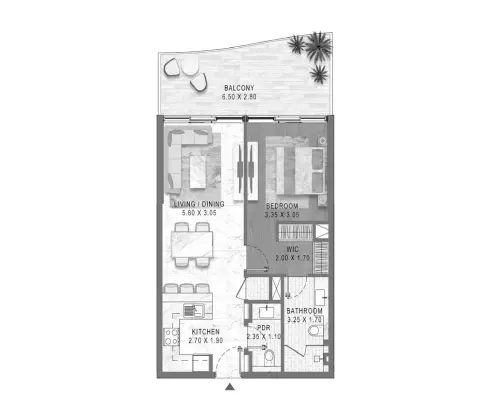 Plattegrond van 1 slaapkamer in Lagoon Views By District One