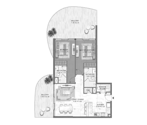 Plattegrond van 2 slaapkamers in Lagoon Views By District One