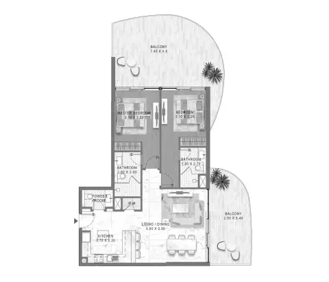 Plattegrond van 2 slaapkamers in Lagoon Views By District One